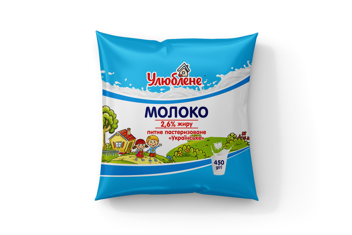 Молоко питне пастеризоване Українське, Улюблене, плівка поліетиленова, 2,6%, 450г